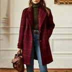 CHOUYATOU Womens Winter Notched Collar Mid Long Plaid Wool Trench Coat  Wool Peacoat,Wool Blend,Single Breasted,Overcoat,Outerwear,Winter Warm,Checkered Print,Dressy,Outfits,Lapel Collar