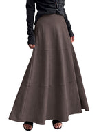 CHOUYATOU Women's Elegant Ruffle Faux Suede Leather Skirt High Waisted A Line Fall Winter Maxi Long Skirt
