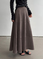 CHOUYATOU Women's Elegant Ruffle Faux Suede Leather Skirt High Waisted A Line Fall Winter Maxi Long Skirt