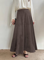 CHOUYATOU Women's Elegant Ruffle Faux Suede Leather Skirt High Waisted A Line Fall Winter Maxi Long Skirt