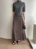 CHOUYATOU Women's Elegant Ruffle Faux Suede Leather Skirt High Waisted A Line Fall Winter Maxi Long Skirt