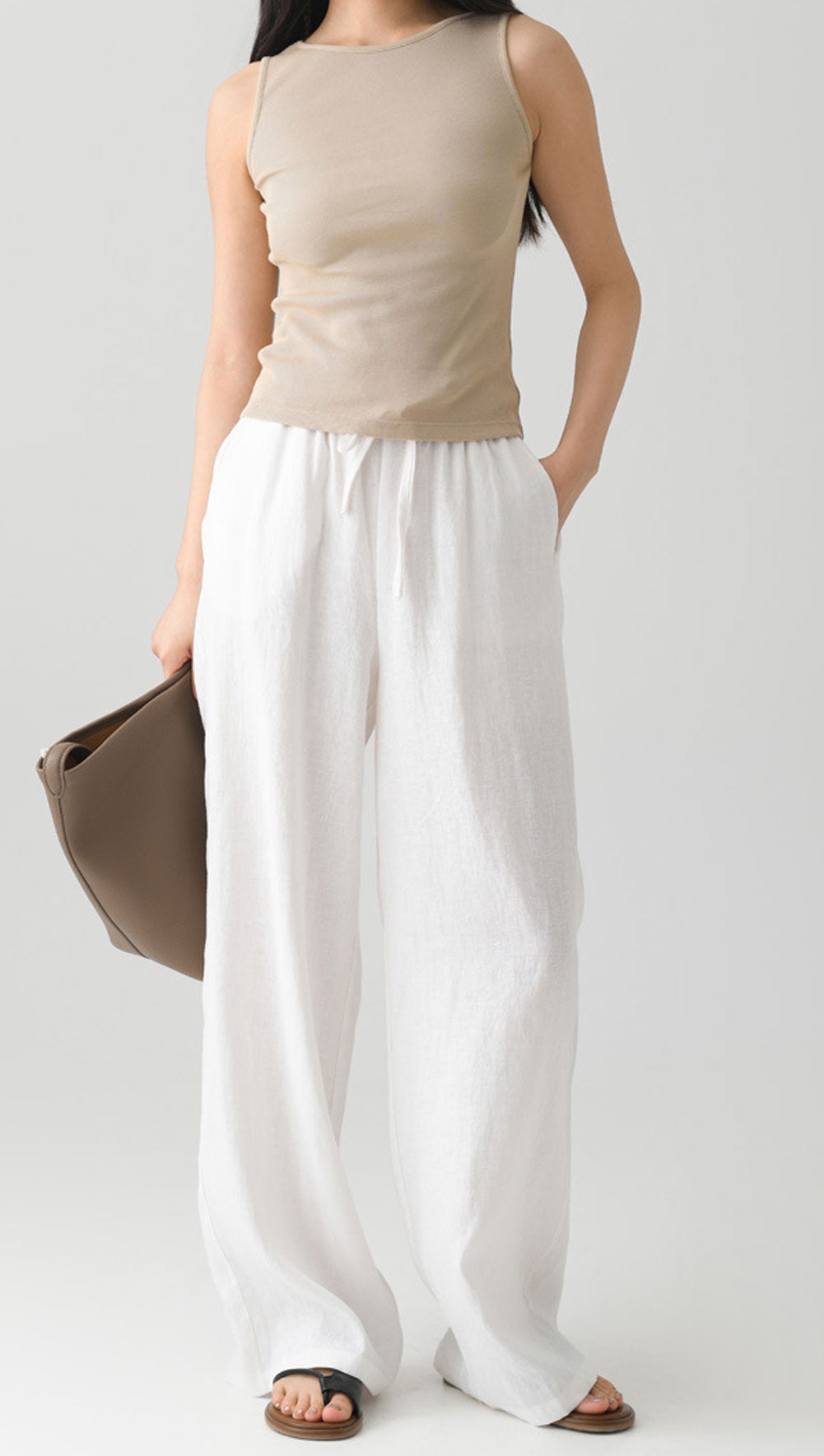 UTCOCO Women's Cotton Linen Harem Pants Casual Loose Fit High Waisted Pants Bottoms Trousers with Pockets
