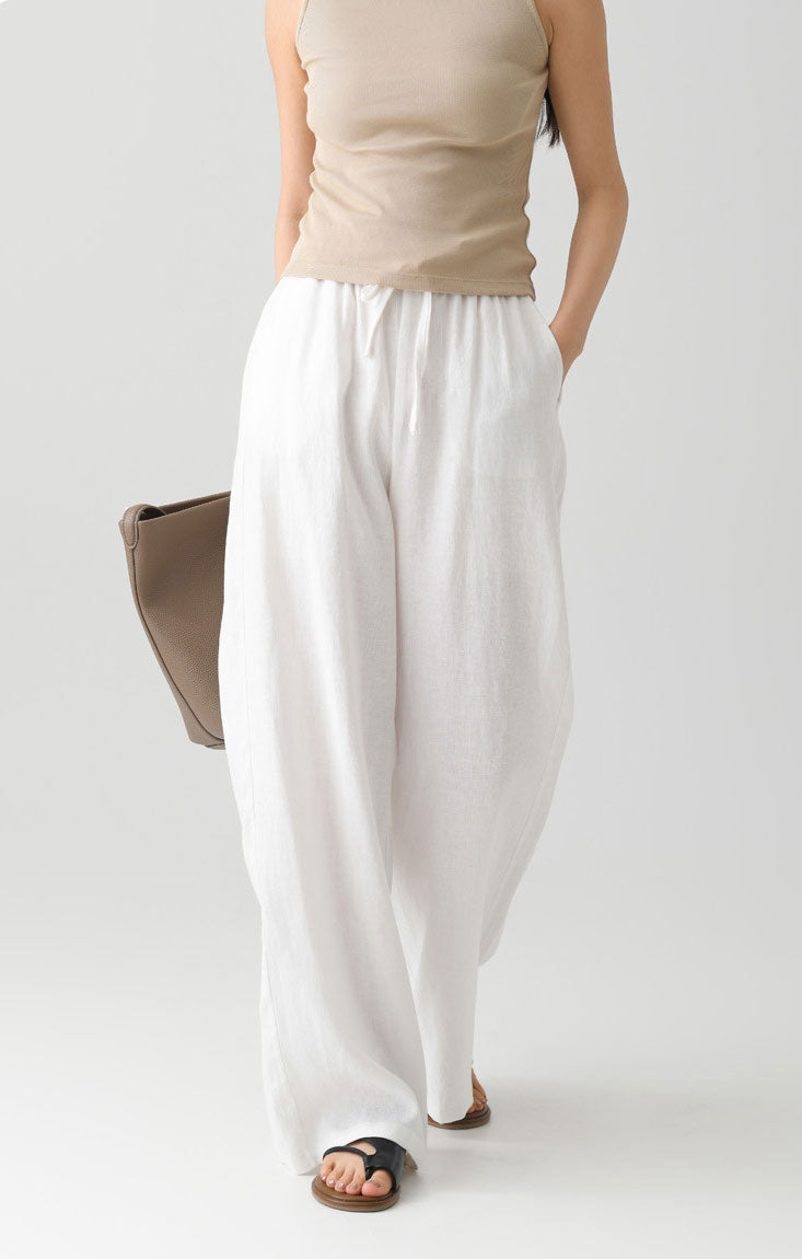 UTCOCO Women's Cotton Linen Harem Pants Casual Loose Fit High Waisted Pants Bottoms Trousers with Pockets
