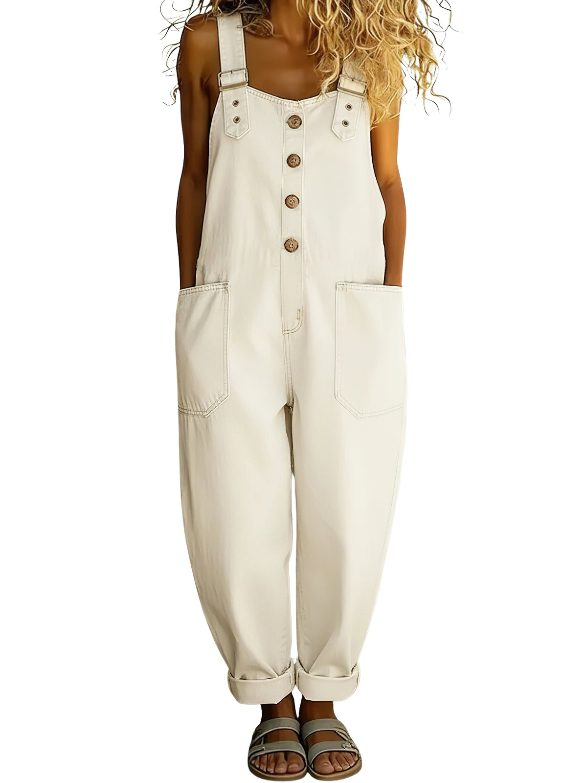 Chouyatou Women's Y2K Denim Bib Overall Pants Button Front Wide Leg Jean Jumpsuits Vintage Loose Romper