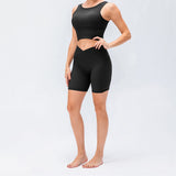 Chouyatou Women Breathable Running Fitness Vest Crossover High Waist Skinny Shorts Yoga Set