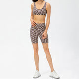 Chouyatou Women Checkerboard Yoga Running Fitness Track Top