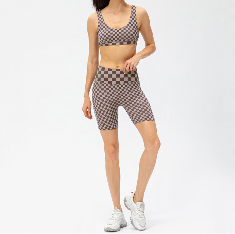 Chouyatou Women Checkerboard Checkered Sports Suit