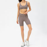 Chouyatou Women Checkerboard Checkered Sports Suit