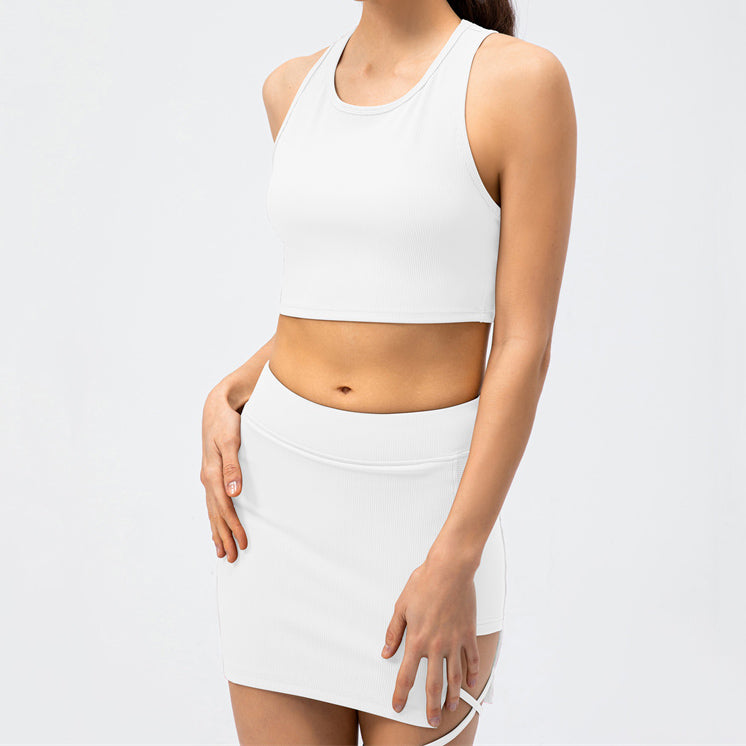 Chouyatou Women Skinny Sports Vest Anti-Running Fake Two-Piece Culottes