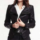 Chouyatou Women Fashion Studded Perfectly Shaping Faux Leather Biker Jacket - CHOUYATOU