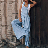 Chouyatou Women Fashion Casual Solid Pocket Spaghetti Strap Loose Jumpsuits