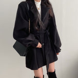 Chouyatou Women Solid Wool Blend Coat Slim Fit Belt Coats