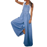 Chouyatou Women Fashion Casual Solid Pocket Spaghetti Strap Loose Jumpsuits
