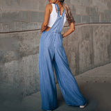 Chouyatou Women Fashion Casual Solid Pocket Spaghetti Strap Loose Jumpsuits