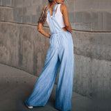 Chouyatou Women Fashion Casual Solid Pocket Spaghetti Strap Loose Jumpsuits