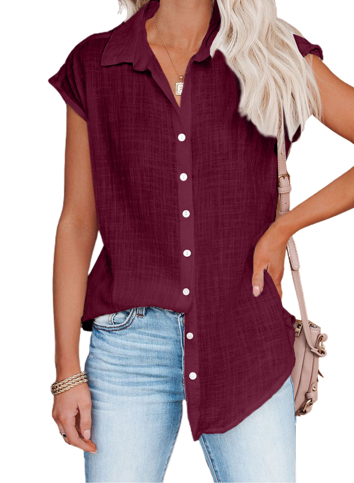 Chouyatou Women Solid Color Single-breasted Shirt