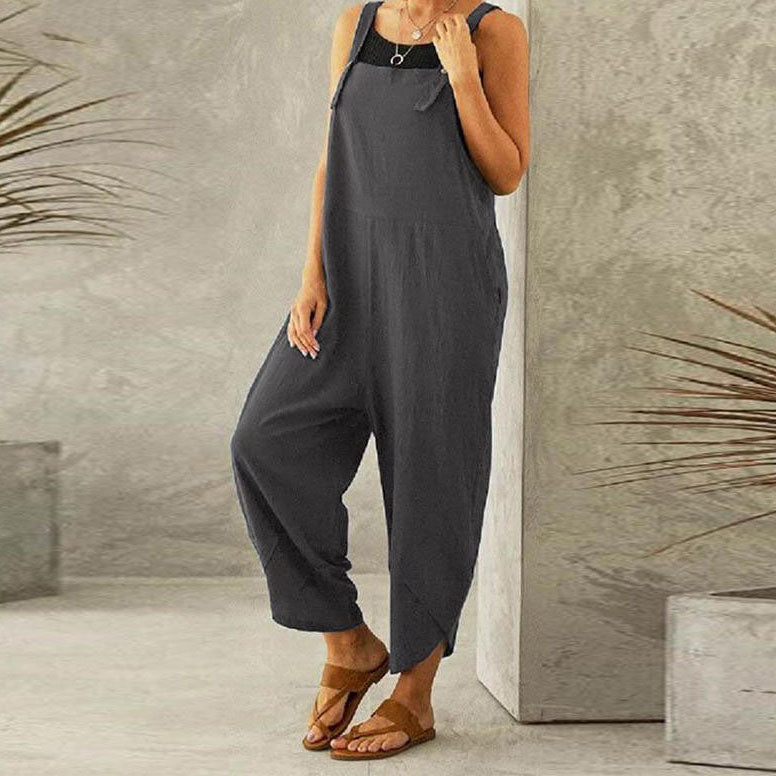 Chouyatou Women Solid Color Casual Ninth Overalls