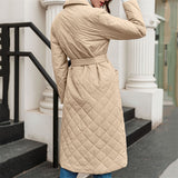 Chouyatou Women Long Over-the-Knee Rhombus Plaid Padded Jacket Fashion Coat