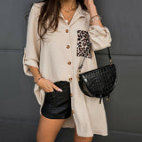 Chouyatou Women Oversized Leopard-Print Pocket-Paneled Roll-Sleeve Shirt