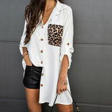 Chouyatou Women Oversized Leopard-Print Pocket-Paneled Roll-Sleeve Shirt
