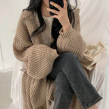 Chouyatou Women Casual Loose Chunky Knit Long Sweater Cardigan Outwear