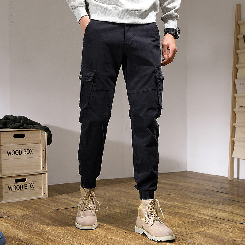 Chouyatou Men Cotton Multi-pocket Solid Color Casual Pants