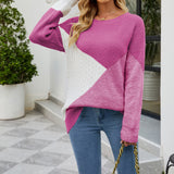 Chouyatou Women Statement Crew Neck Colorblock Loose Knit Sweater
