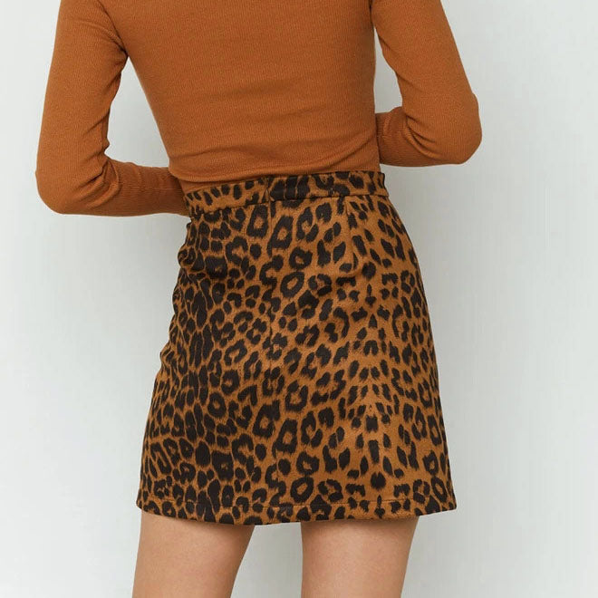 Chouyatou Women Sexy Leopard Print High Waist Hip Skirt