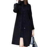 Chouyatou Women's Fall Winter Elegant Single Breasted Long Wool Coat Overcoat