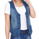 PAGEPX Women's Stretchy V-Neck Button Up Unlined Denim Waistcoat Vest