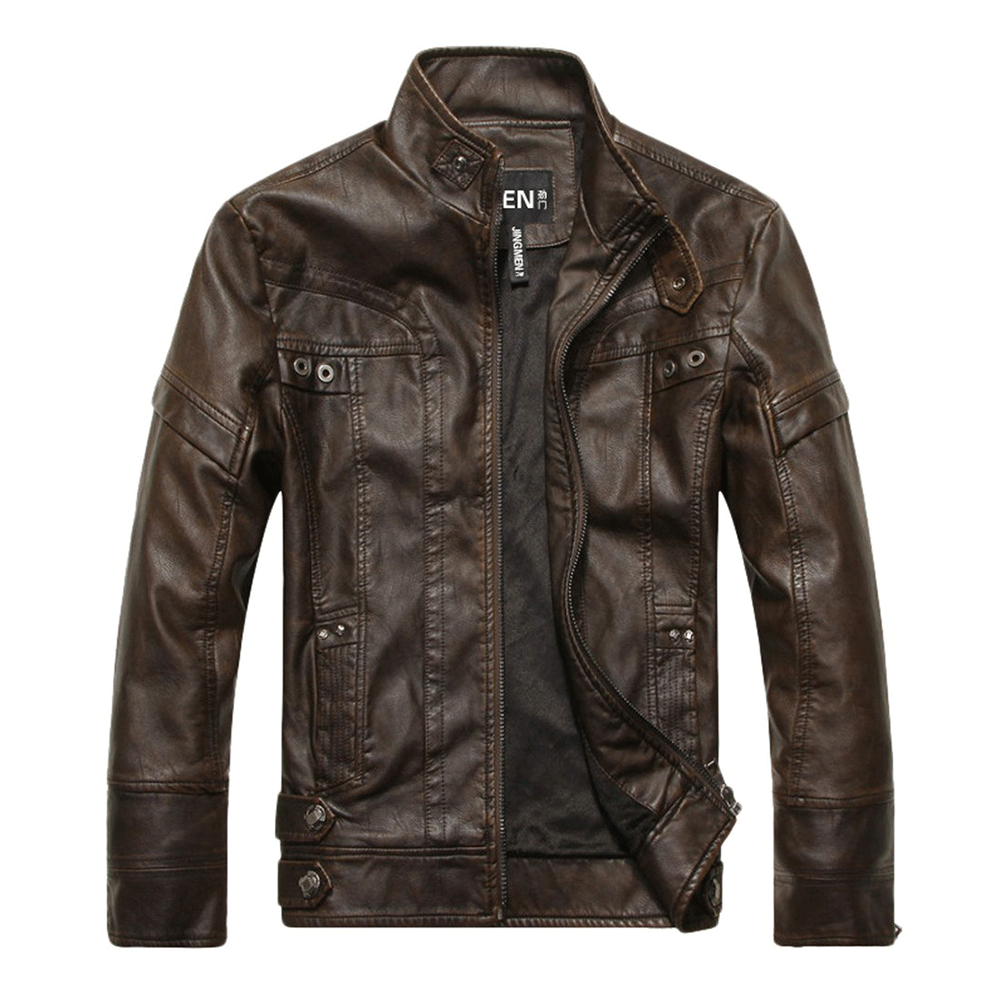 Chouyatou Men's Vintage Stand Collar Pu Leather Jacket – CHOUYATOU