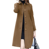 Chouyatou Women's Fall Winter Elegant Single Breasted Long Wool Coat Overcoat