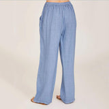 Chouyatou Women Solid Color Loose Cotton Linen Lace-Up Wide-Leg Pants