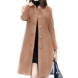 Chouyatou Women's Fall Winter Elegant Single Breasted Long Wool Coat Overcoat