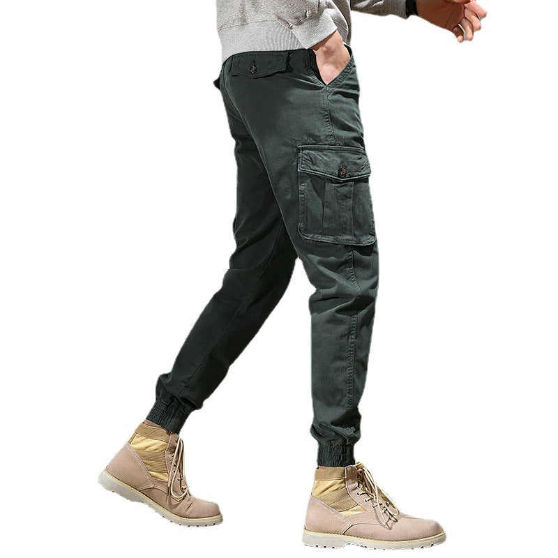 Chouyatou Men Cotton Multi-pocket Solid Color Casual Pants