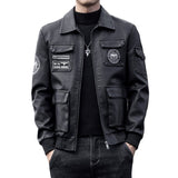 Chouyatou Men Trendy Lapel Casual Leather Jacket