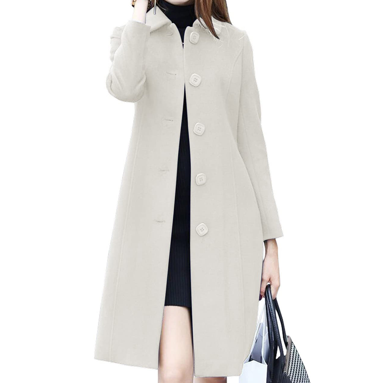 Chouyatou Women's Fall Winter Elegant Single Breasted Long Wool Coat Overcoat