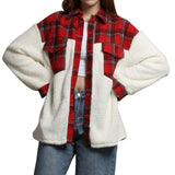 Chouyatou Women Flannel Button Down Fleece Jacket Fall Fuzzy Plaid Blouse Jacket Winter Lightweight Coats