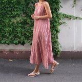 Chouyatou Women Casual Loose-Fit Cotton and Linen Plaid Tank Maxi Dress with Pockets