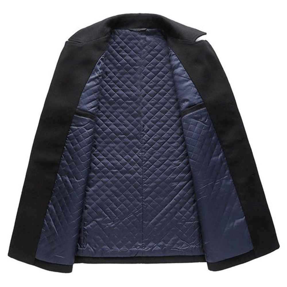 Chouyatou Men's Classic Notched Collar Double Breasted Wool Blend Pea Coat - CHOUYATOU