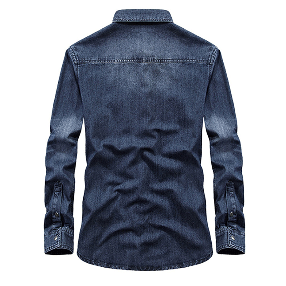 Chouyatou Men's Essential Snap Button Down Long Sleeve Washed Denim Shirt
