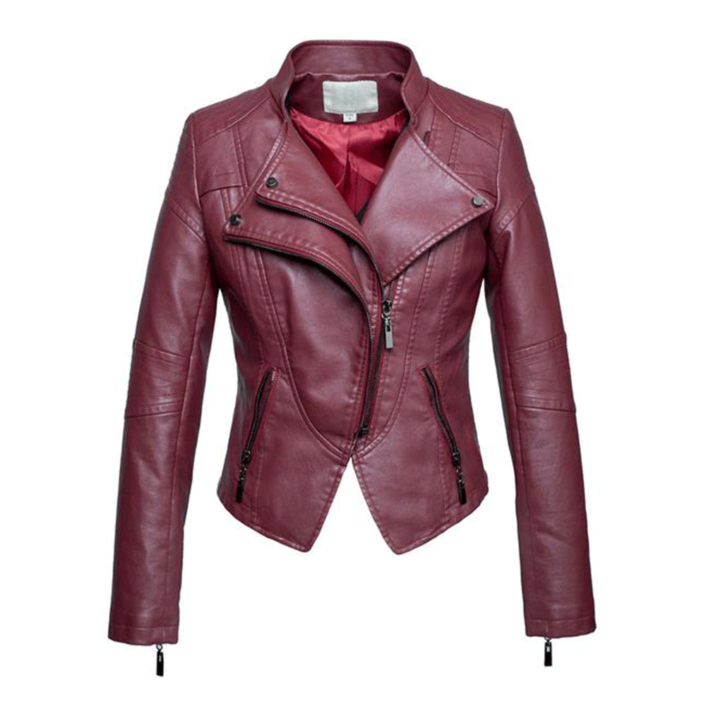 Chouyatou Women's Fashion Tailored Zip-Up Faux Leather Quilted Racer Jacket - CHOUYATOU
