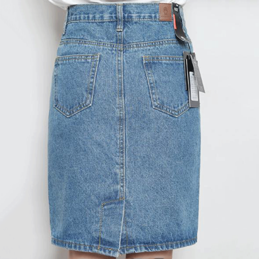 Chouyatou Women's Baisc Five-Pocket Stretchy Denim Skirt with Slit - CHOUYATOU