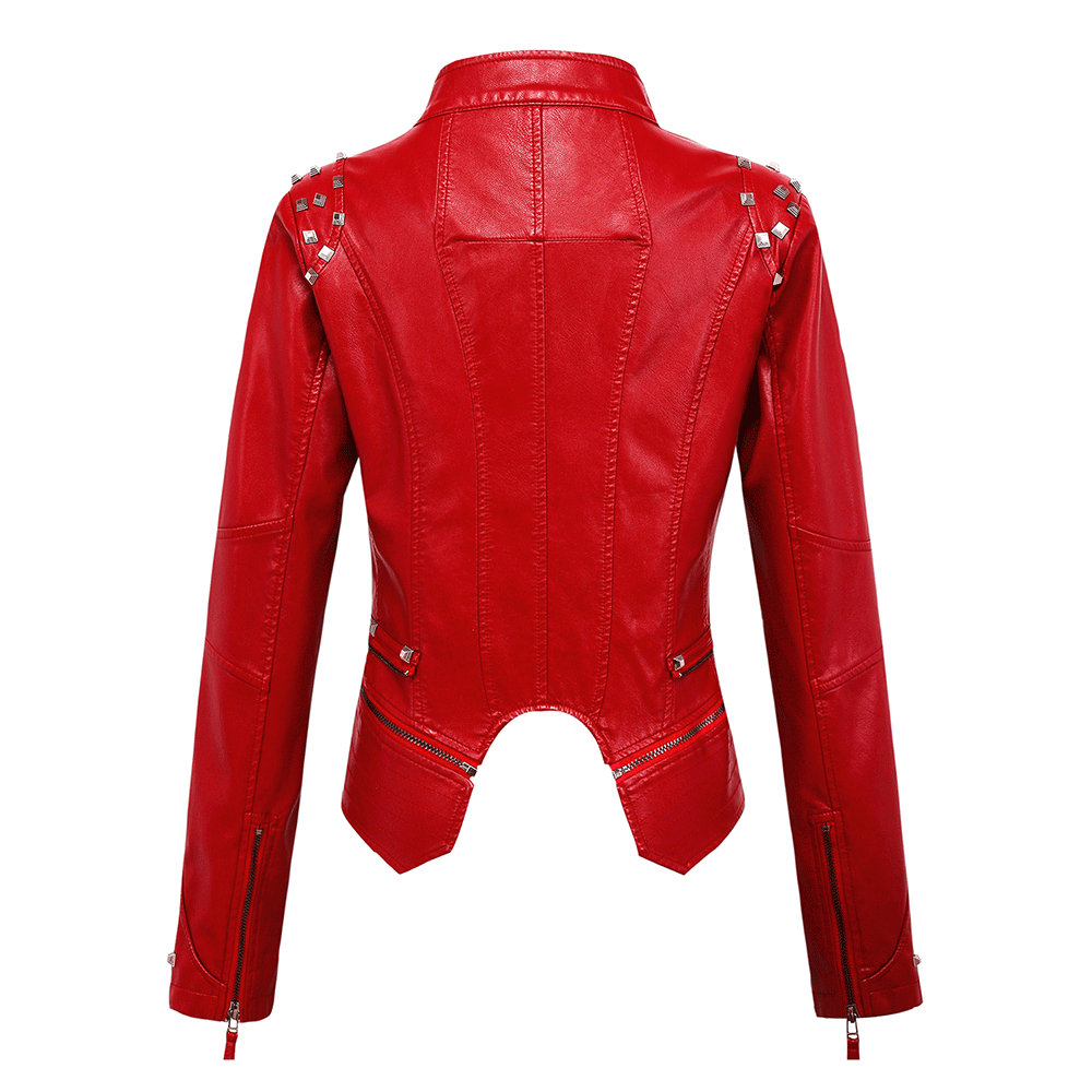 Chouyatou Women's Fashion Snake Pattern Print Studded Moto PU Leather Biker Jacket