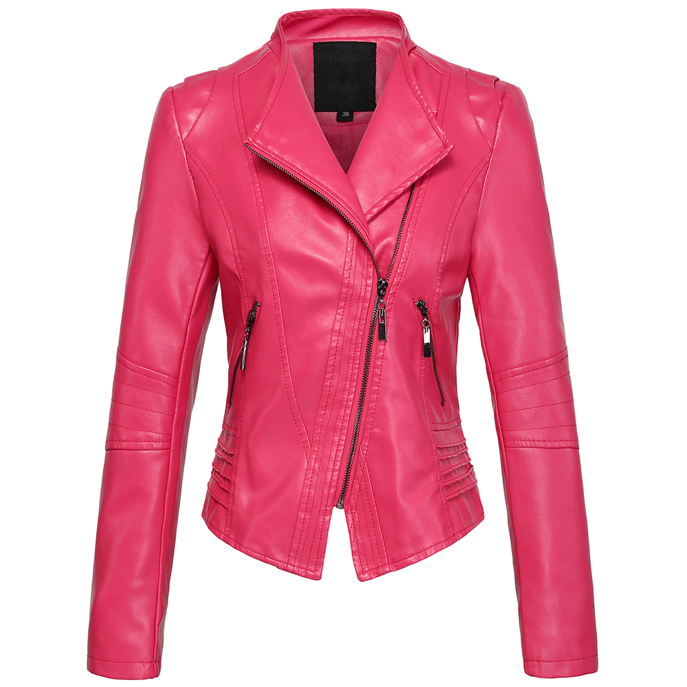 Chouyatou Women Casual Collarless Cropped Pu Leather Biker Jacket